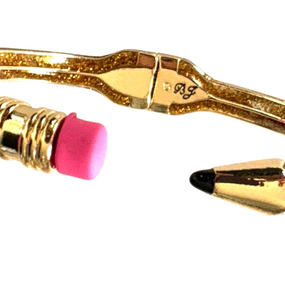 Betsey Johnson Pencil Hinged Bangle Cuff Bracelet Gold Pink - Picture 4 of 6